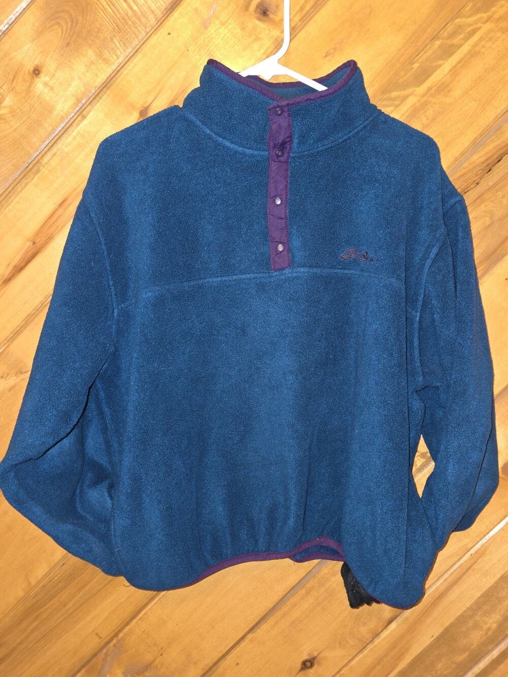 Vintage LL Bean Snap Button Fleece Pullover Green Teal Men’s MT